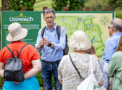 Tour guide showing group area