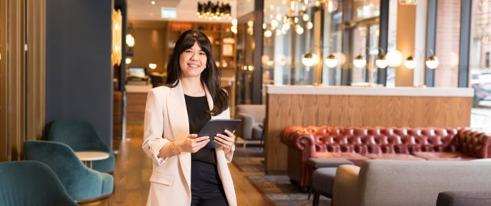 Woman smiling in restaurant