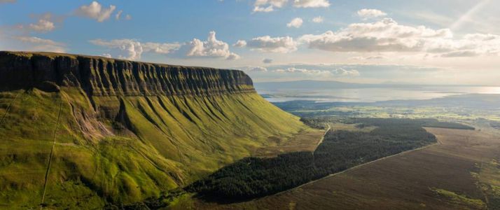 Benbulben mountain aerial view on a sunny day