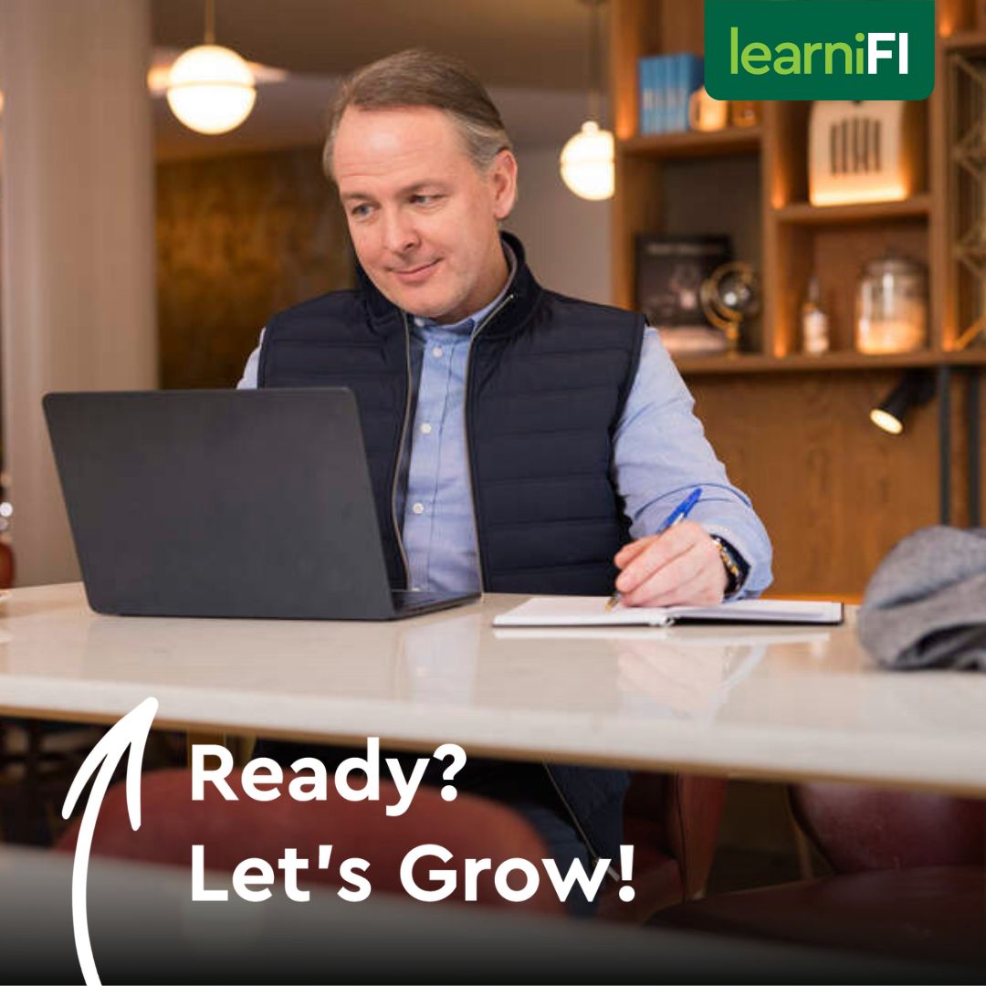 Man using laptop, text reads: Ready? Let's Grow