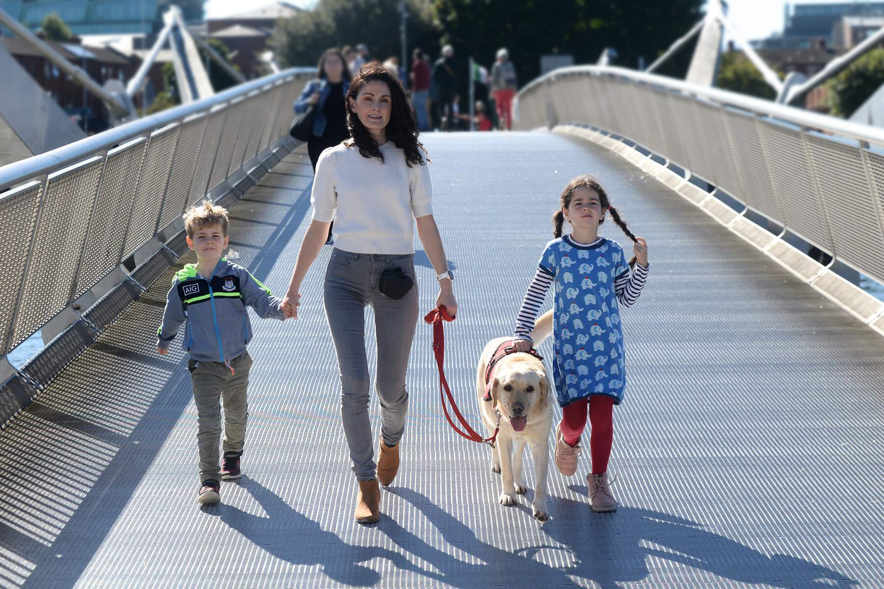 Family walking with a service dog in Dublin City