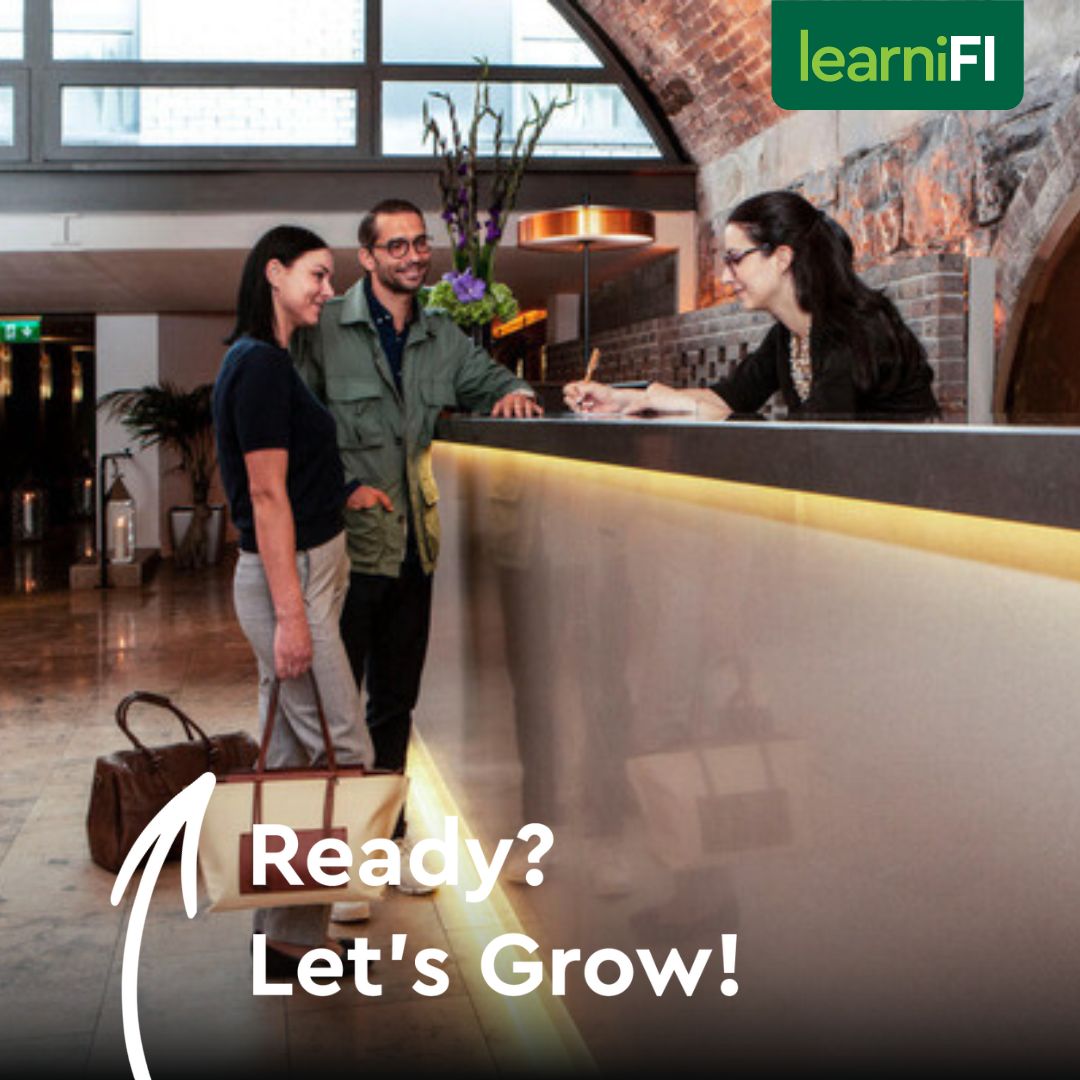 Two people checking into a hotel in Dublin